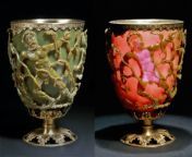 The Lycurgus cup is an ancient Roman cage cup showing the mythical King Lycurgus. It changes color depending on the light that shines on it. It is the only complete Roman object made from this type of glass. It dates from the 4th century A.D. from bangla nadia roman sex